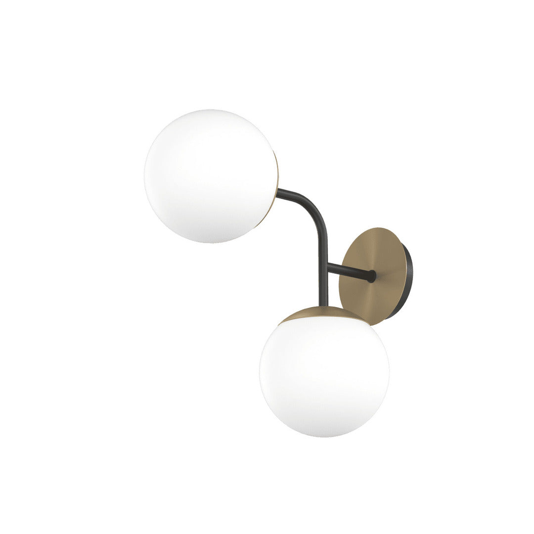 Applique due luci da parete moderna vetro sfera bianca e braccio nero/ottone art Clear 1198/A2