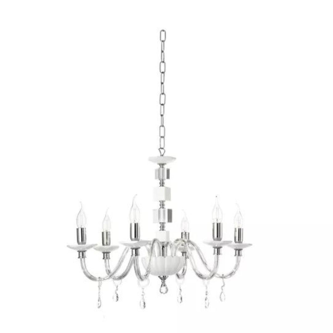 Lampadario in cristallo 6 luci in 4 colorazioni bianco, fumè, tortora e ottanio art LIVIA/S6