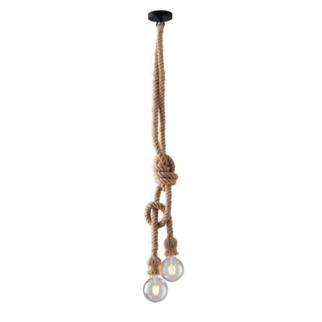 Sospensione in corda di canapa 2 luci E27 stile industrial country art ROPE-S2