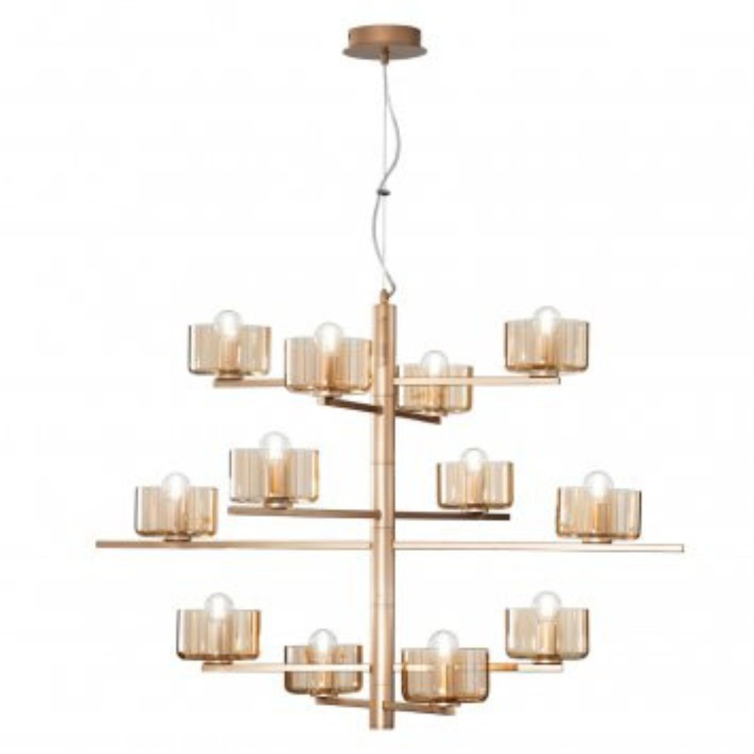 Sospensione in metallo 12 luci con diffusori in vetro FIGARO/S12