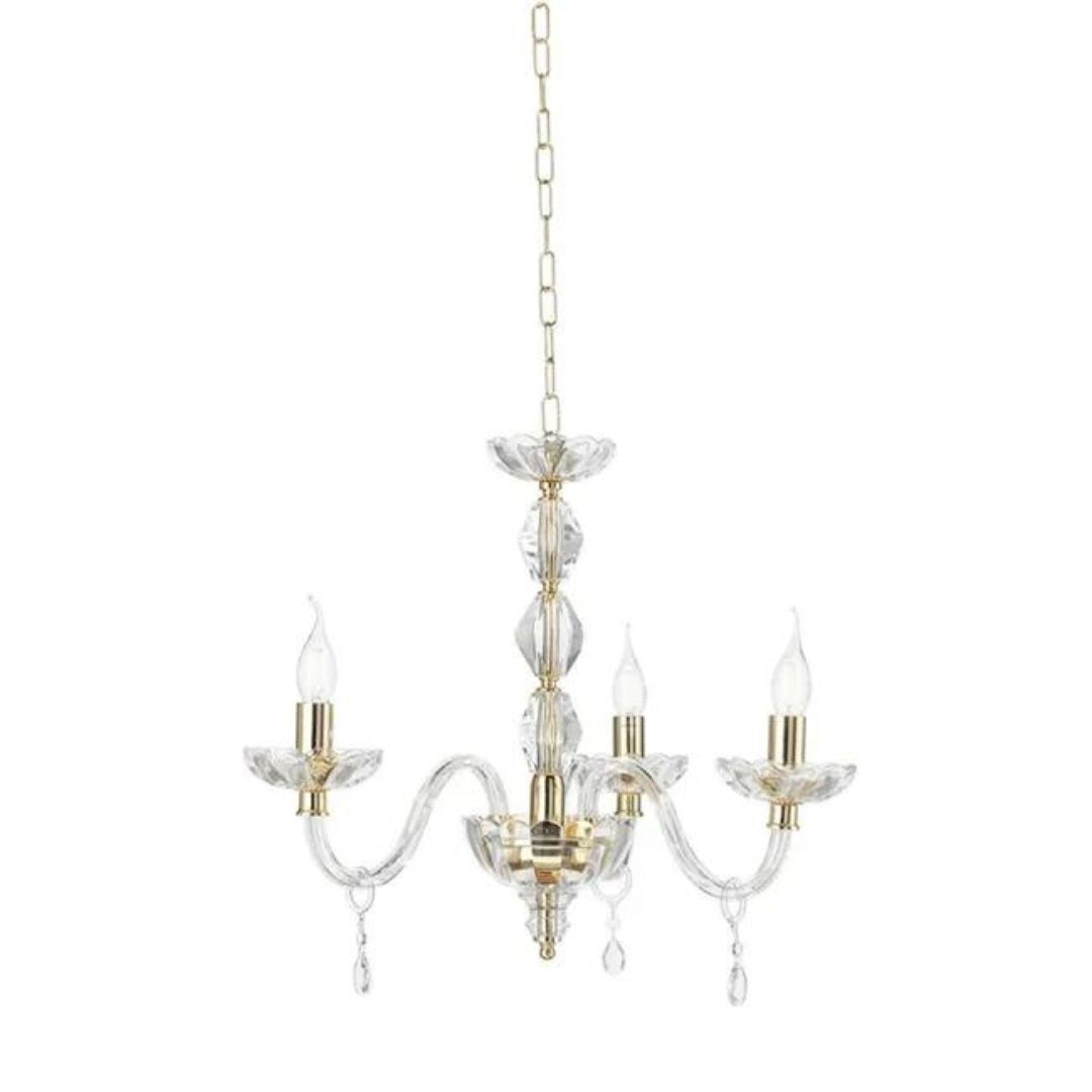 Lampadario 3 luci in cristallo trasparente e parti metalliche oro art BRIGIDA/3L