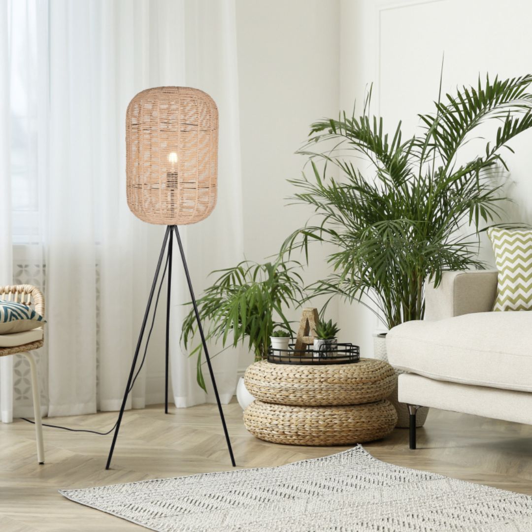 Lampada da terra in corda Ø35cm e tre piedi in metallo nero art RUNA Piantana