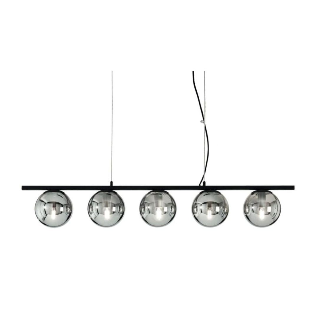 Sospensione lineare in metallo con 5 sfere in vetro art MONILE/S5
