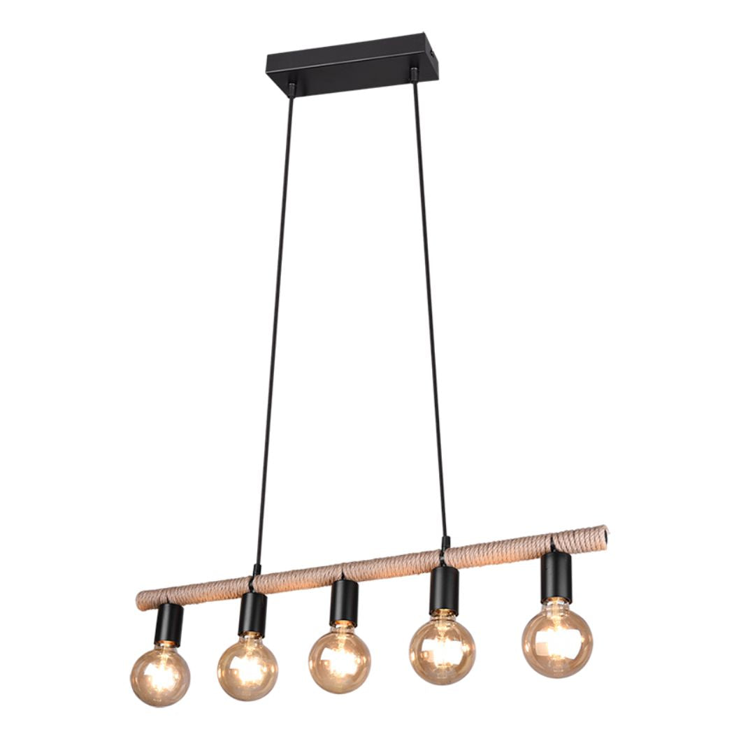 Sospensione lineare in legno e metallo - 5xE27 art EINAR