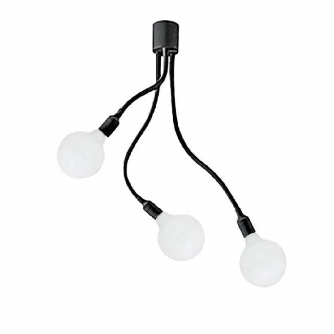 Plafoniera snodabile in gomma e metallo 3 luci E27 bianco o nero art BULBO 6678