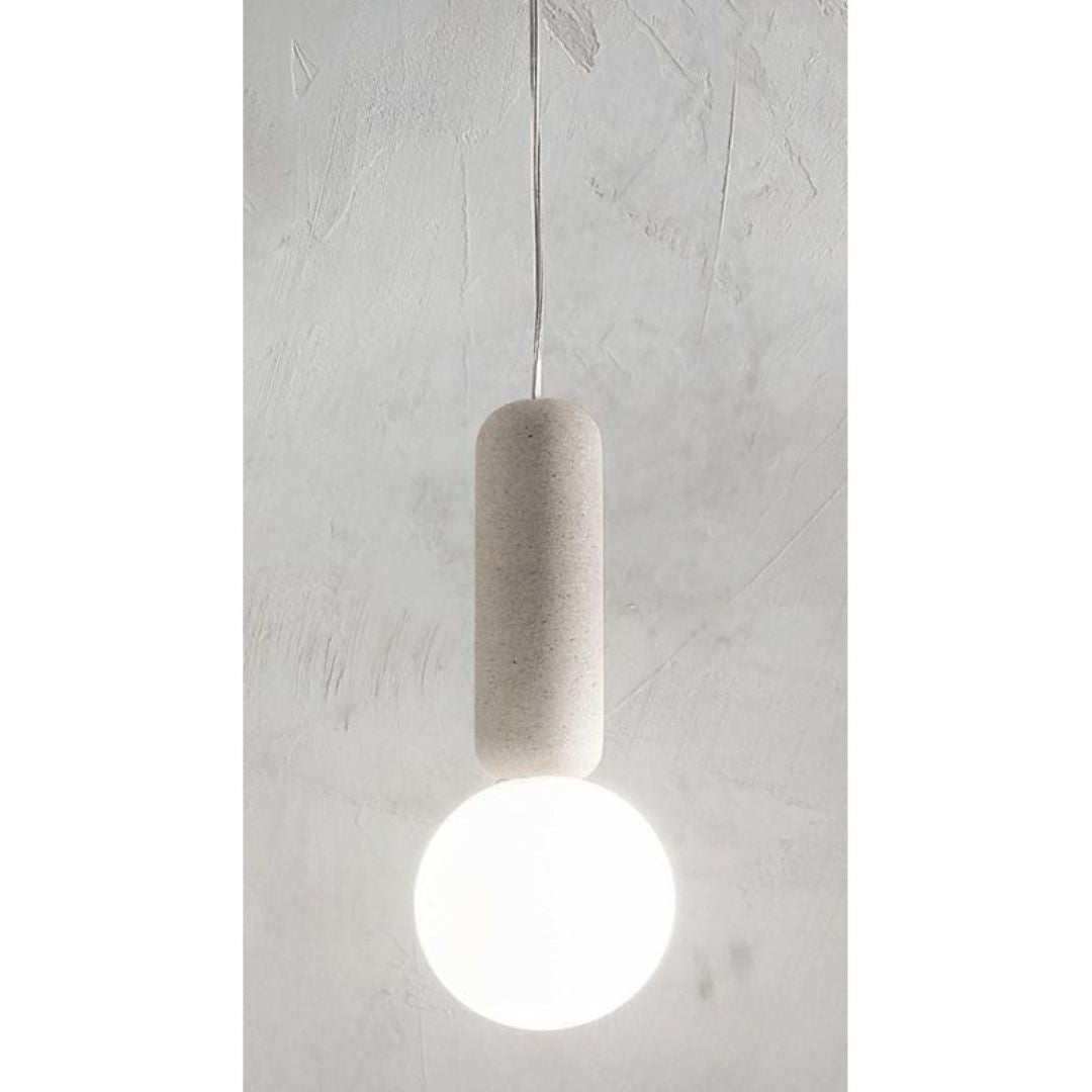 Sospensione in cemento e sferetta in vetro bianco art ROCK S1