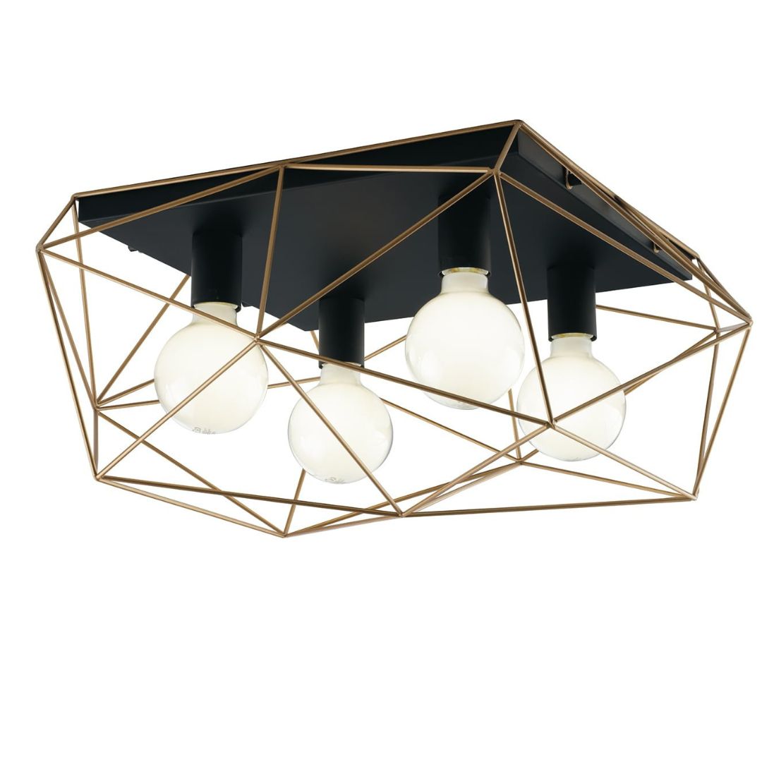 Plafoniera industrial 4 luci E27 bianco o oro in metallo art ABRAXAS-PL4