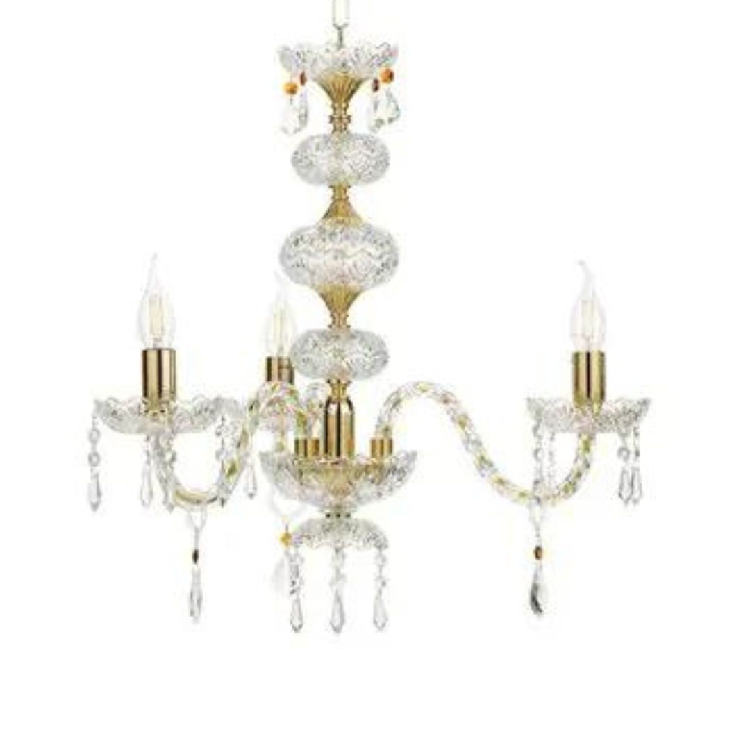 Lampadario in cristallo trasparente 3 luci con parti metalliche oro o cromo art DALLAS/S3