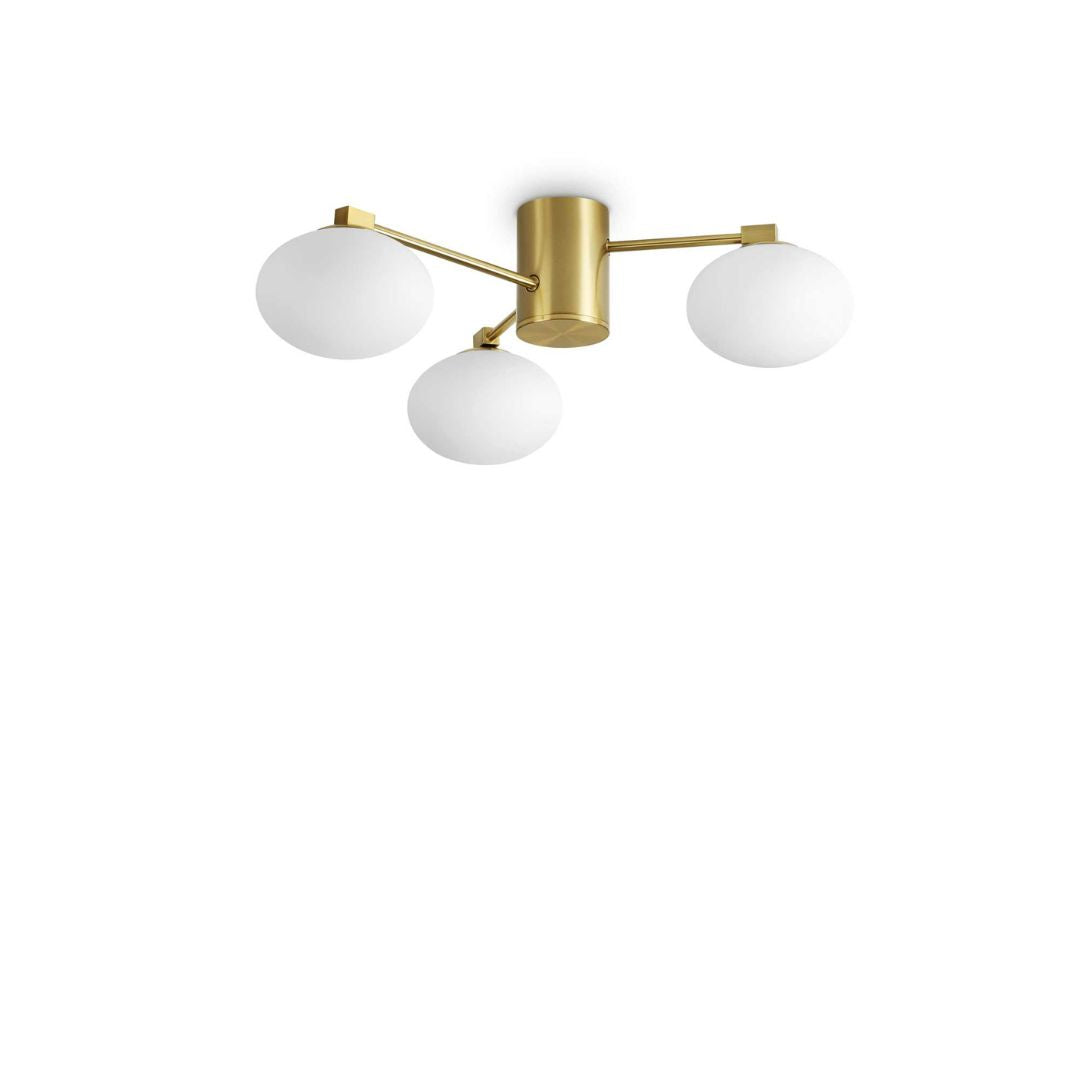 Plafoniera da Soffitto Hermes a 3 luci Ø60 cm - Metallo Placcato & Vetro Bianco Acidato, Bianco/Ottone Satinato