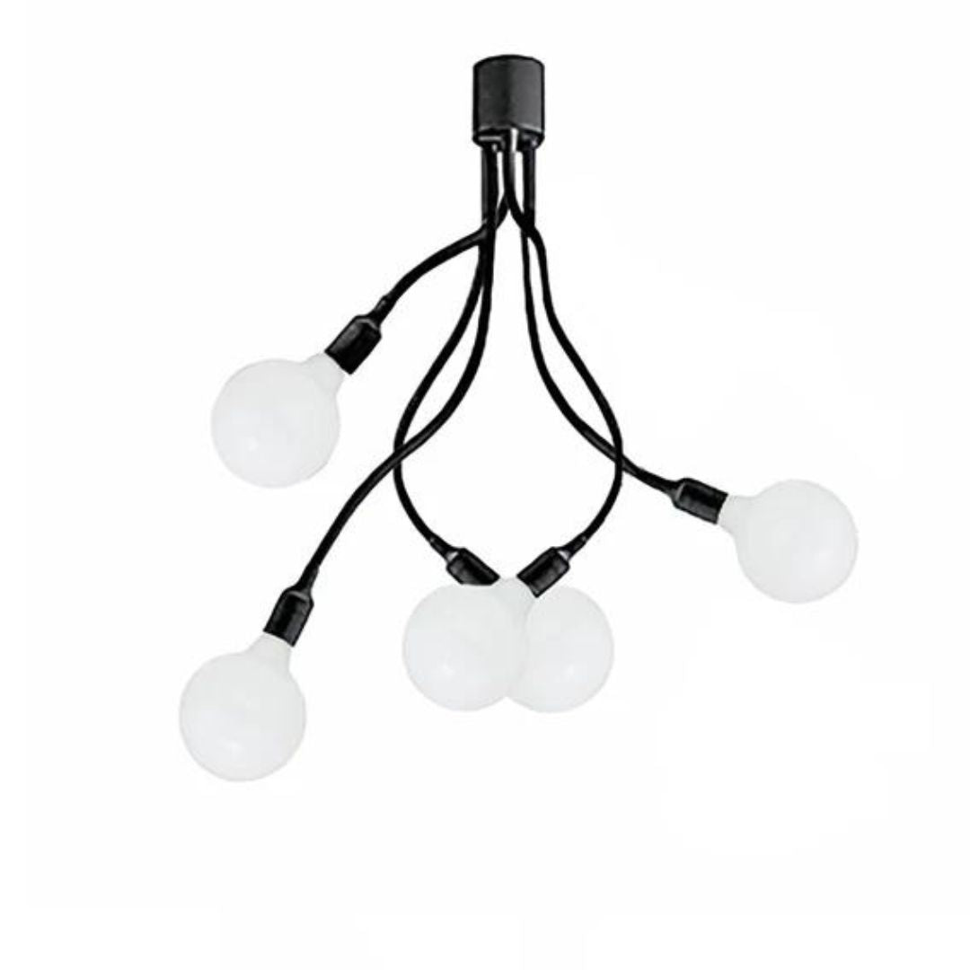 Plafoniera snodabile in gomma e metallo 5 luci E27 bianco o nero art BULBO 6680
