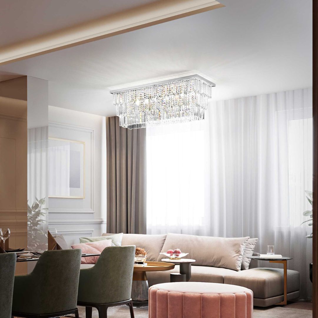 Plafoniera cristallo trasparente montatura oro o cromo - 8 luci E14 art MARTINEZ