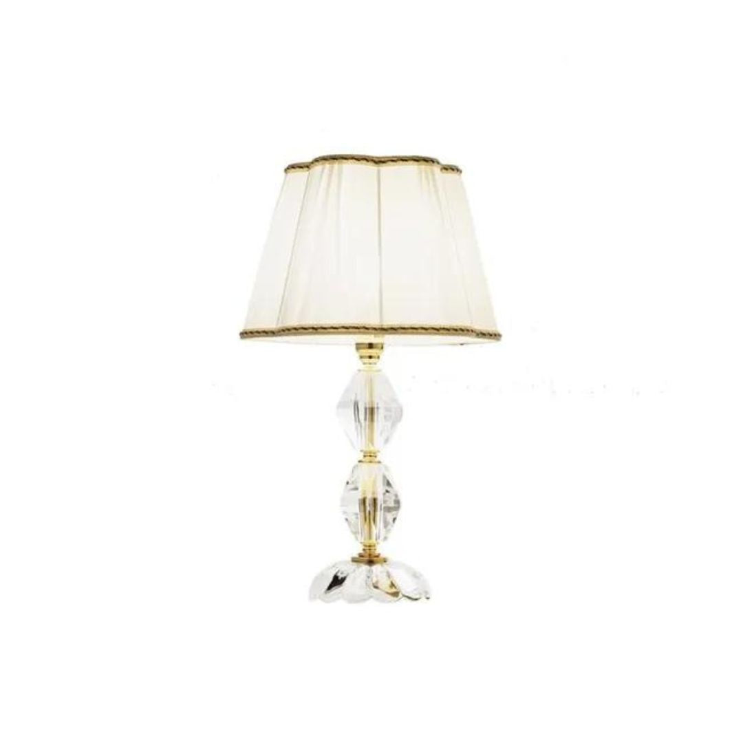 Lume in cristallo con paralume in tessuto e parti metalliche oro art BRIGIDA/LP