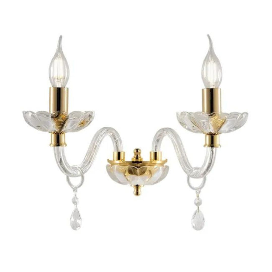 Applique in cristallo trasparente 2 luci con parti metalliche oro art BRIGIDA/AP2