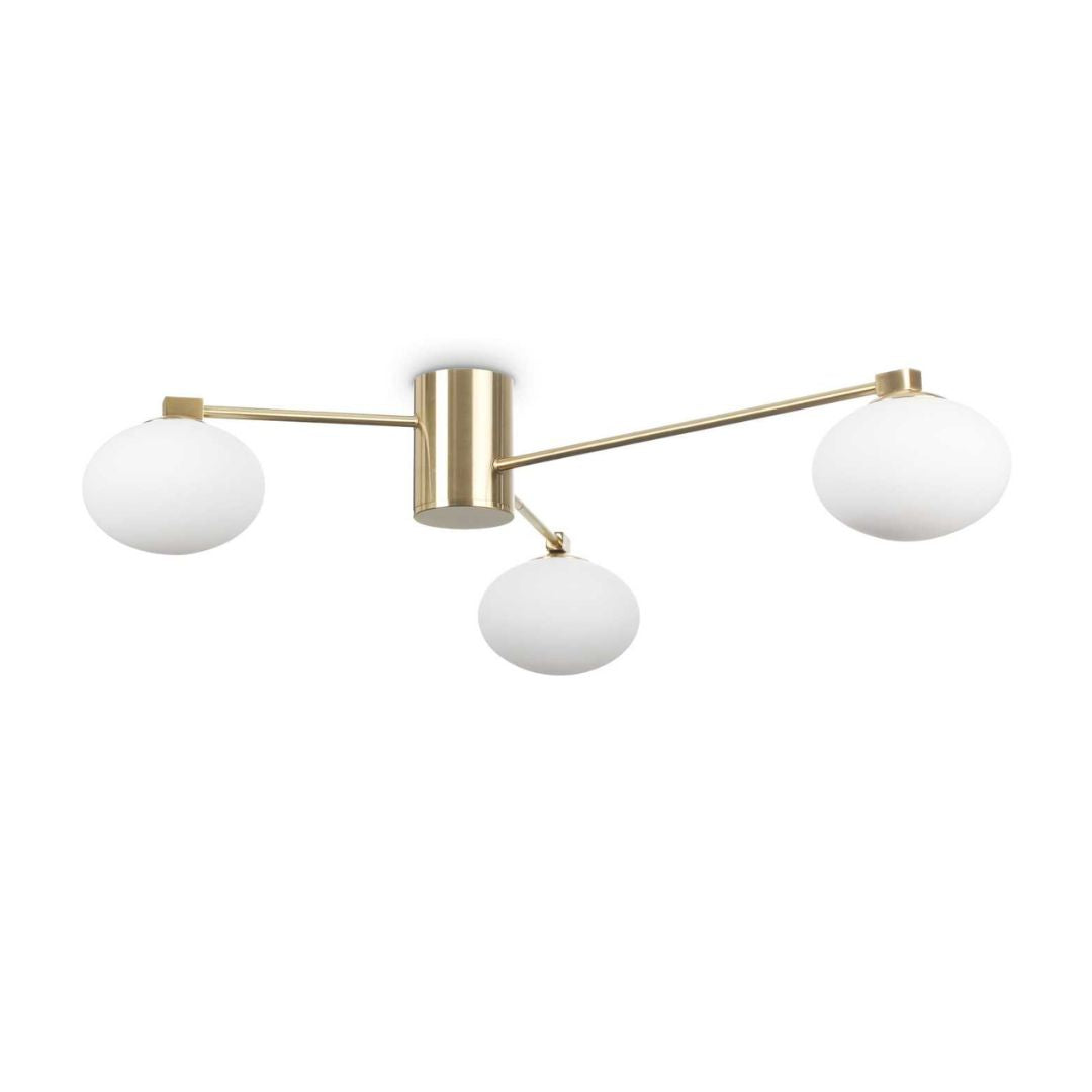 Plafoniera da Soffitto Hermes a 3 luci Ø90 cm - Metallo Placcato & Vetro Bianco Acidato, Bianco/Ottone Satinato