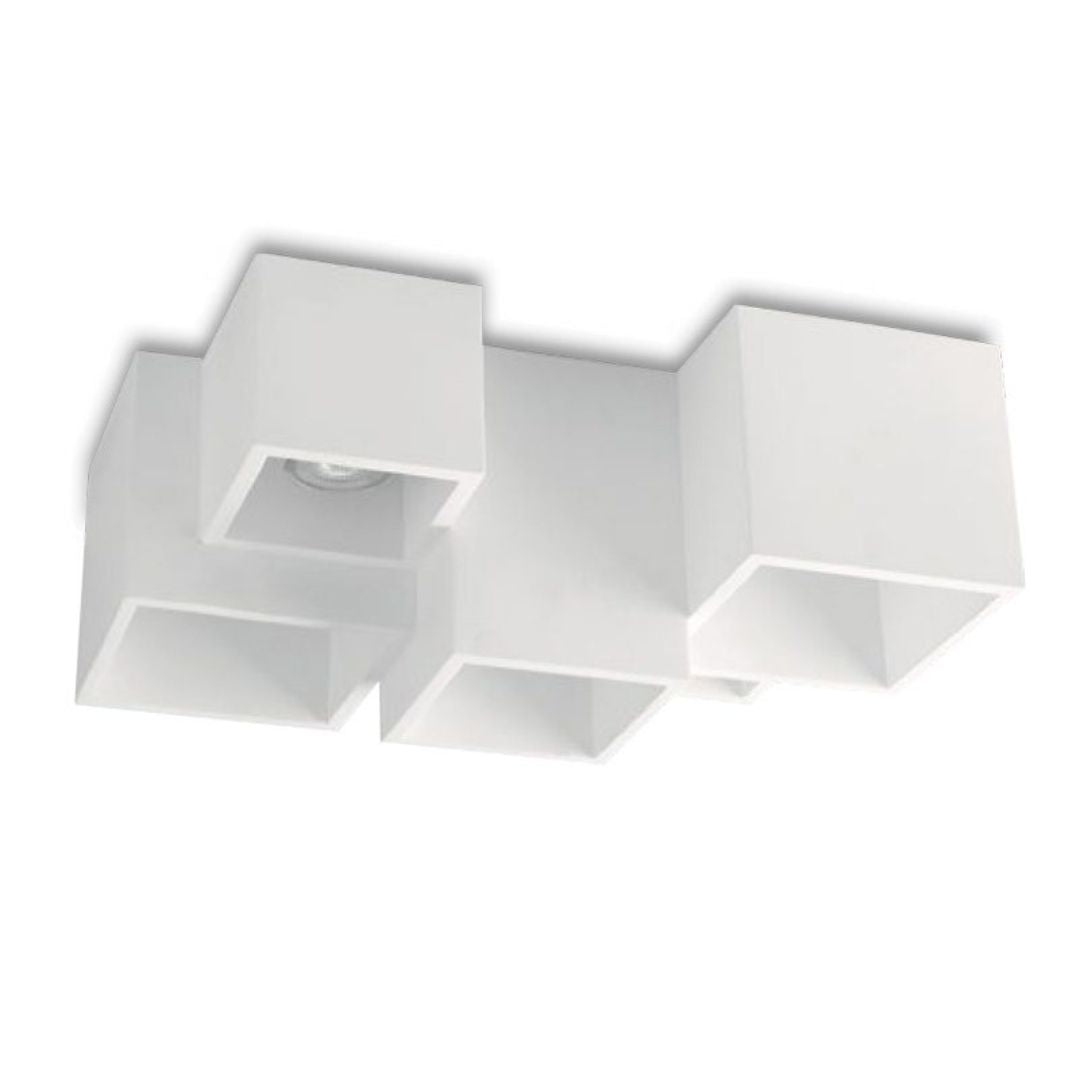 Plafoniera moderna in gesso forma cubica 5 luci GU10 pitturabile art FOSTER-PL5