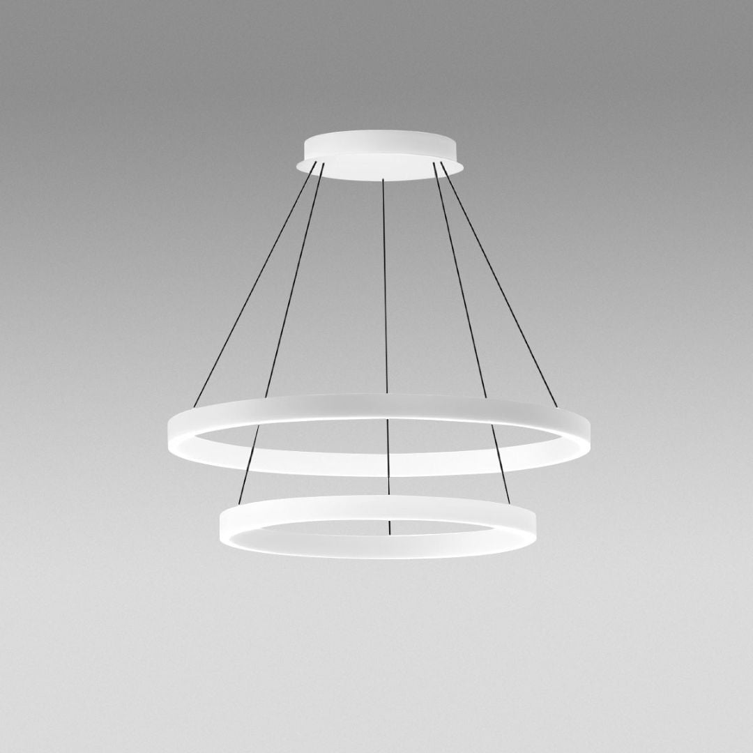 Sospensione 2 anelli led Ø80 + Ø60cm / 3 colori (bianco sat. - nero sat. - oro spazzolato) CRISEIDE S/2G