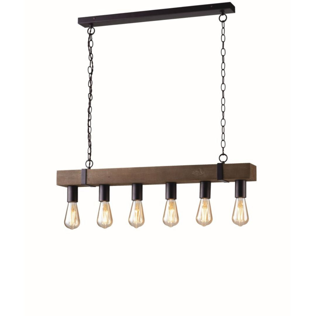 Sospensione lineare in legno 6 luci E27 stile country art TEXAS-S6