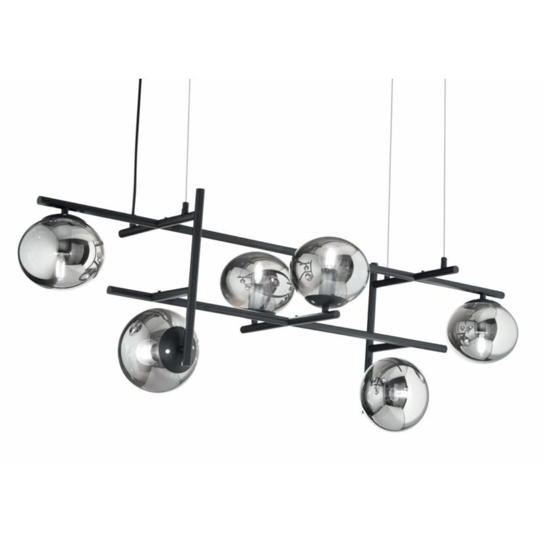 Sospensione in metallo 6 luci E14 con sfere in vetro art JEWEL S6