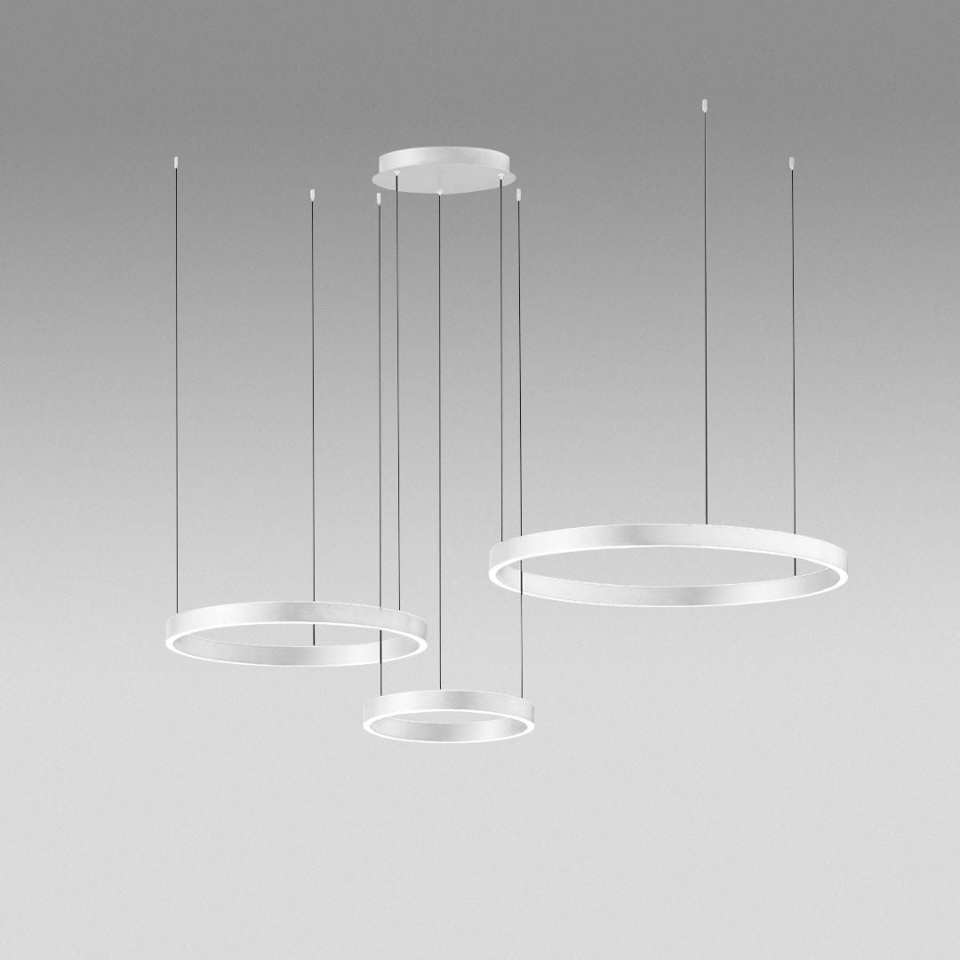 Sospensione 3 anelli led in alluminio Ø40 + Ø60 + Ø80cm / 3 colori (bianco sat - nero sat - oro spazzolato) art CRISEIDE S/3D