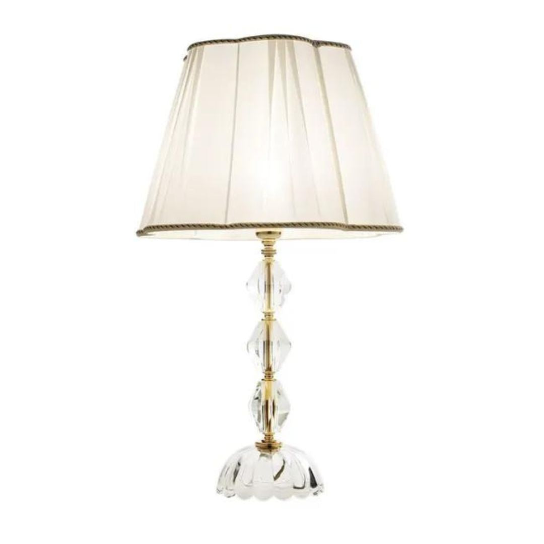 Lume in cristallo con paralume in tessuto parti metalliche oro art BRIGIDA/LG