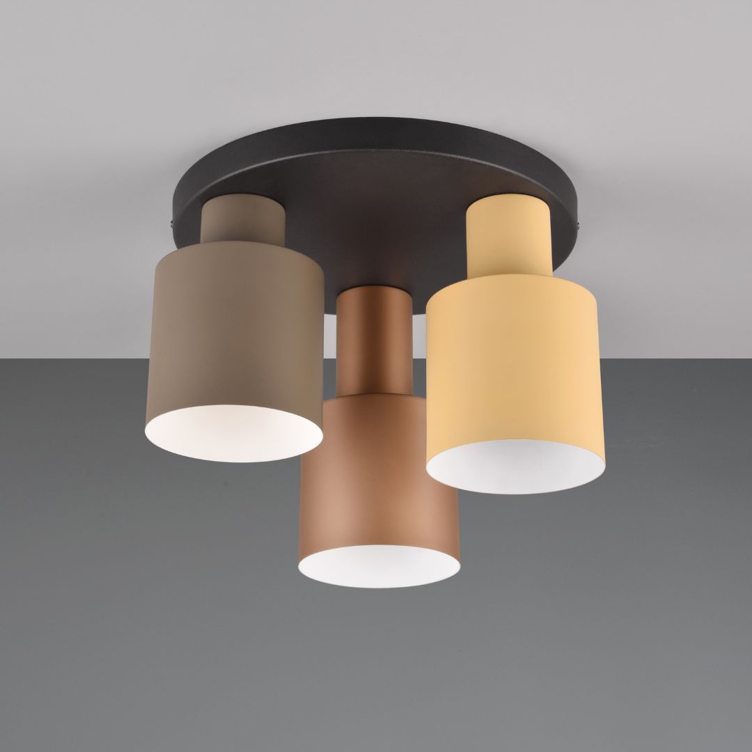 Plafoniera 3 luci in metallo su piastra nera Ø 30cm - 3xE27 art AGUD0 PL