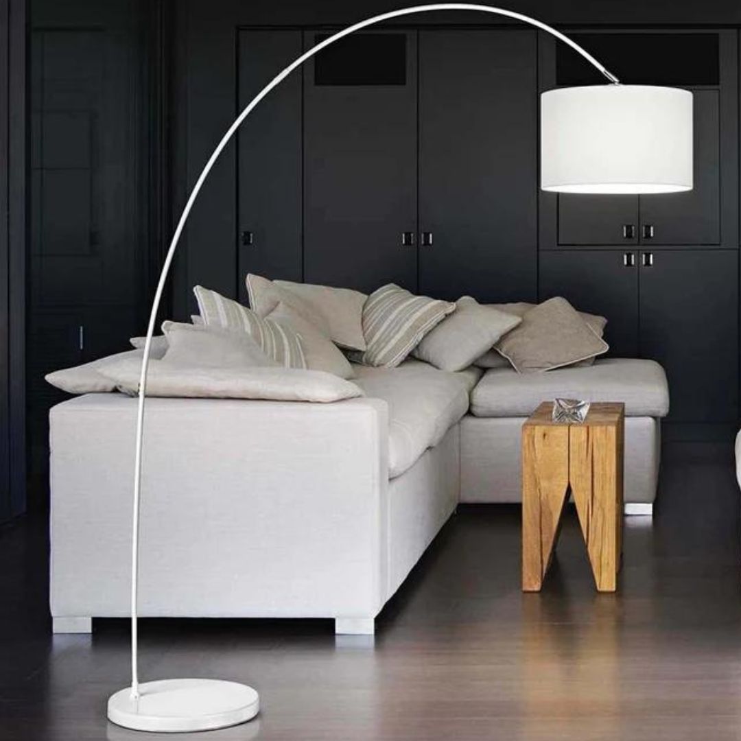 Lampada da terra ad arco con paralume in tessuto 1 luce E27 bianco e nero CALLISTO 6304