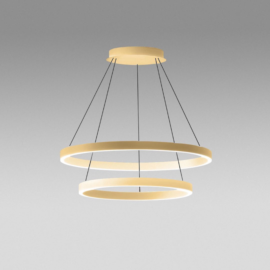 Sospensione 2 anelli led Ø80 + Ø60cm / 3 colori (bianco sat. - nero sat. - oro spazzolato) CRISEIDE S/2G