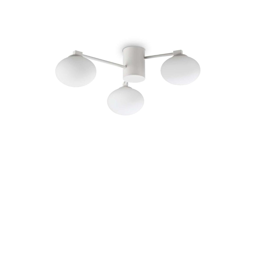 Plafoniera da Soffitto Hermes a 3 luci Ø60 cm - Metallo Placcato & Vetro Bianco Acidato, Bianco/Ottone Satinato