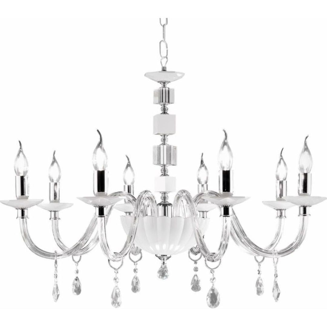Lampadario in cristallo 8 luci in 4 colorazioni bianco, fumè, tortora e ottanio art. LIVIA/S8