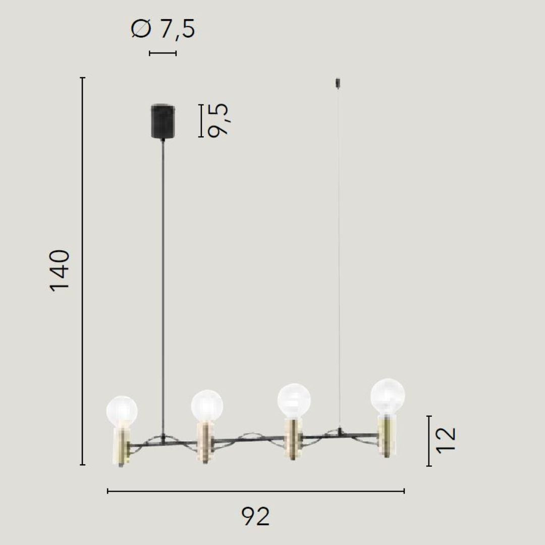 Sospensione lineare 4 luci nero e oro stile industrial minimal art AXON S4