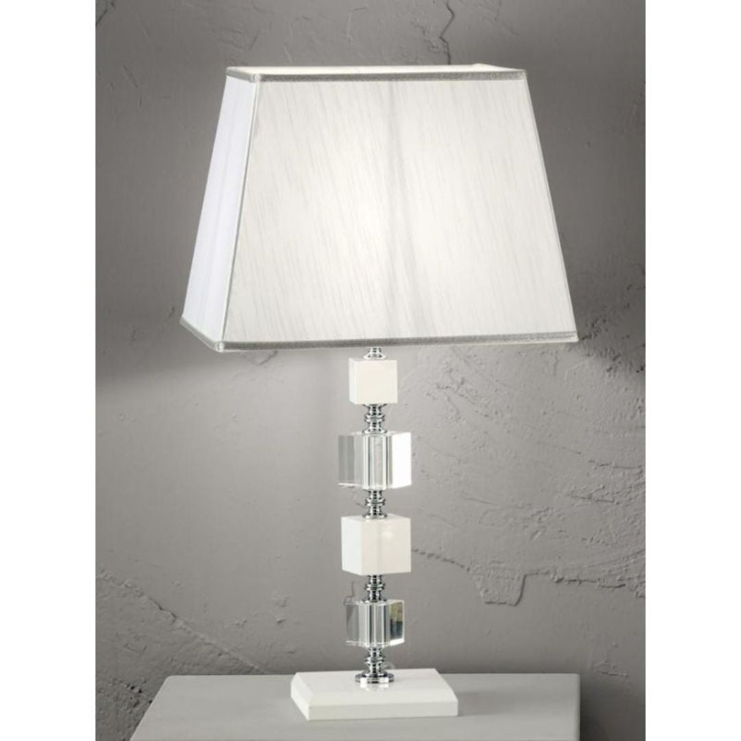 Lume in cristallo grande con paralume, 4 colorazioni: bianco, fumè, tortora e ottanio art LIVIA/LG