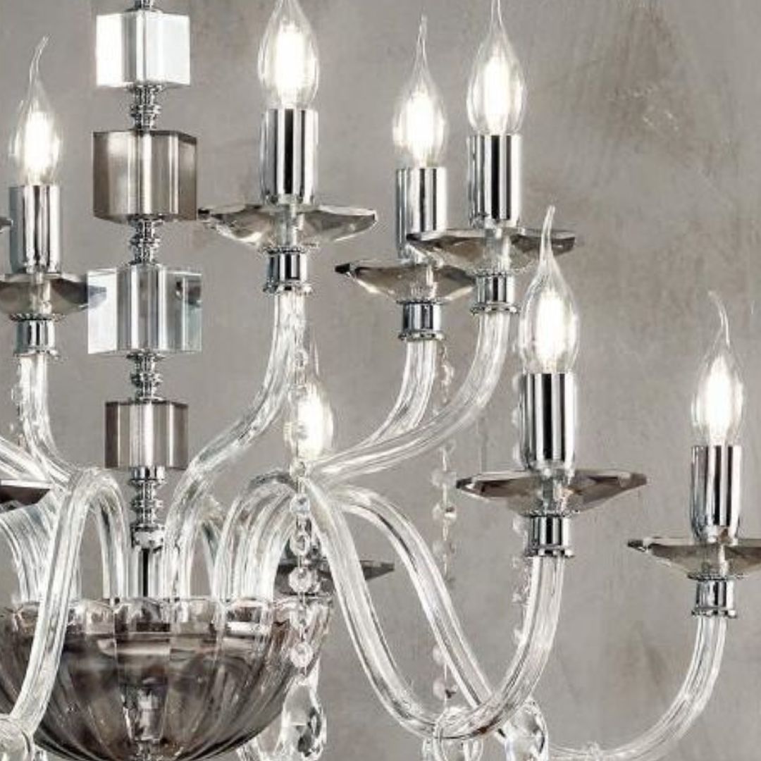 Lampadario in cristallo 6 luci in 4 colorazioni bianco, fumè, tortora e ottanio art LIVIA/S6