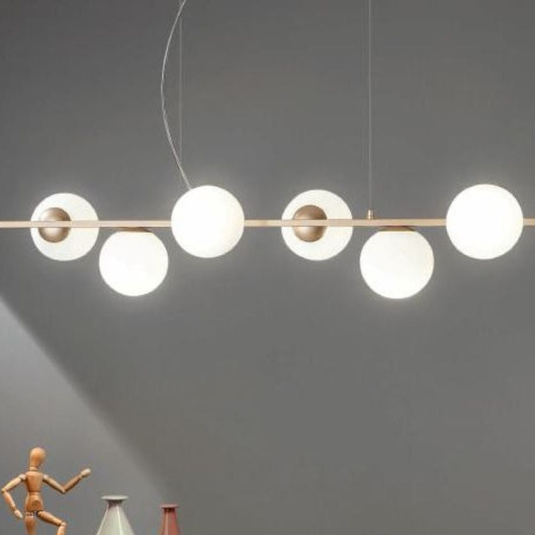 Sospensione lineare in metallo con 6 sferette in vetro art MONILE/S6