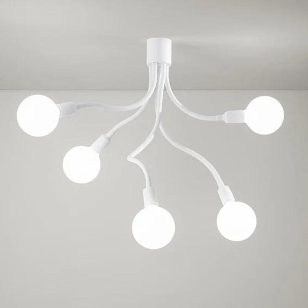 Plafoniera snodabile in gomma e metallo 5 luci E27 bianco o nero art BULBO 6680