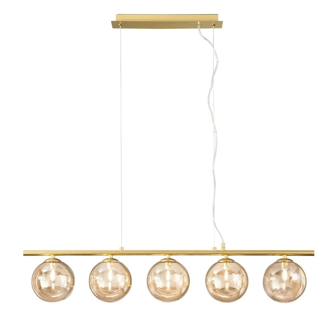 Sospensione in metallo lineare con sfere in vetro 5 luci G9 2 colori art HONEY-SQ5