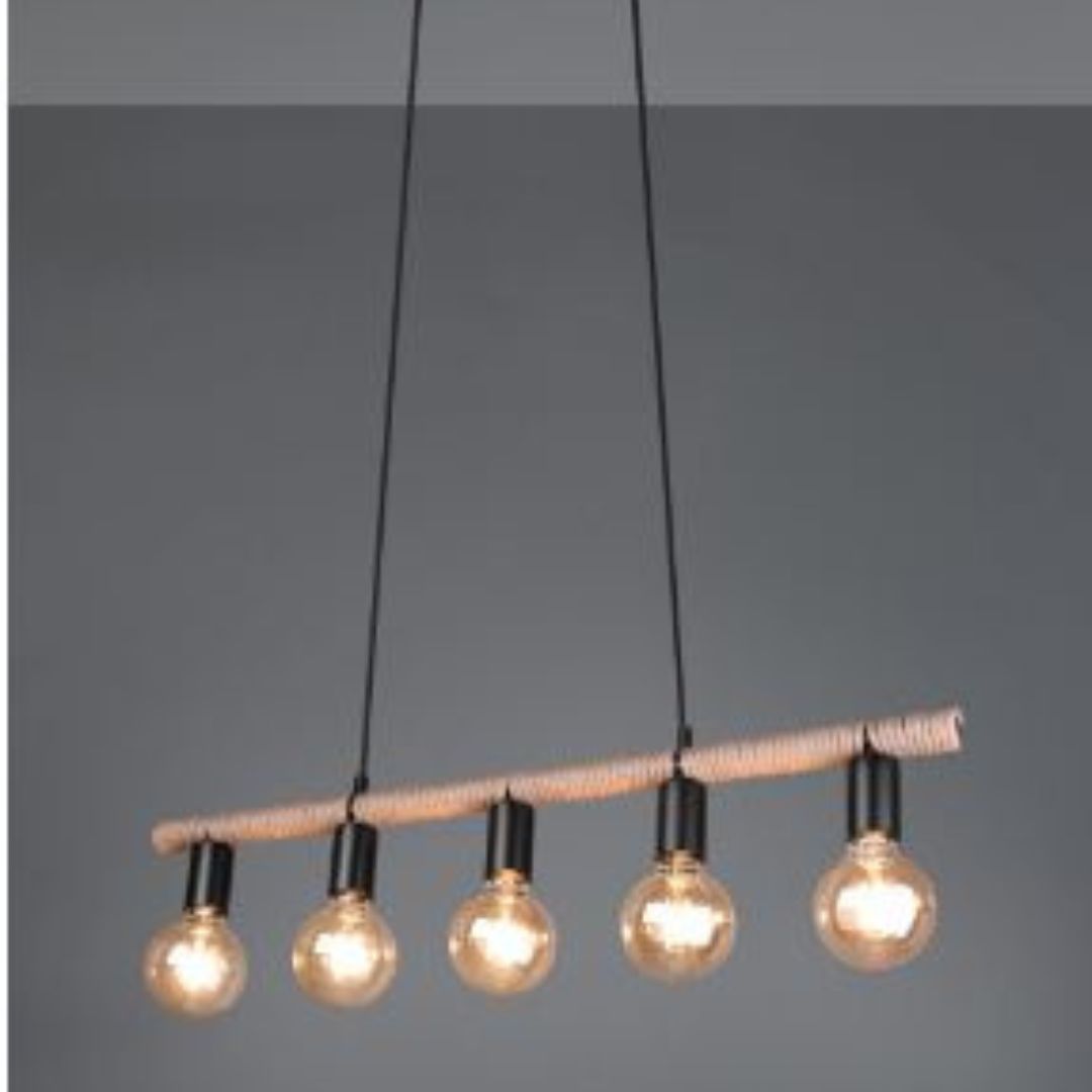 Sospensione lineare in legno e metallo - 5xE27 art EINAR