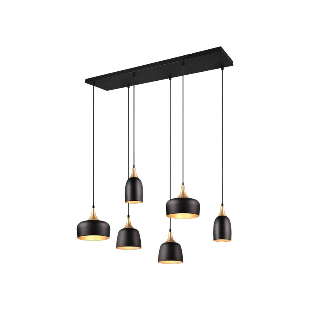 Sospensione in metallo nero e oro da 3 luci o da 6 luci - E14 led art CHIARAZ