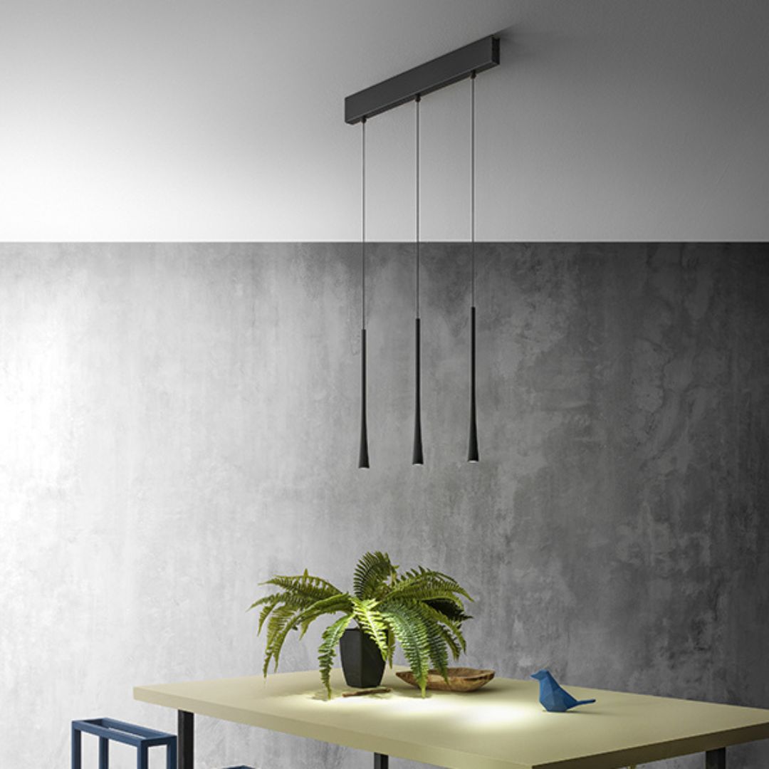 Sospensione conetto in metallo 3 luci led su barra lineare da 60cm art. DAFNE S3P
