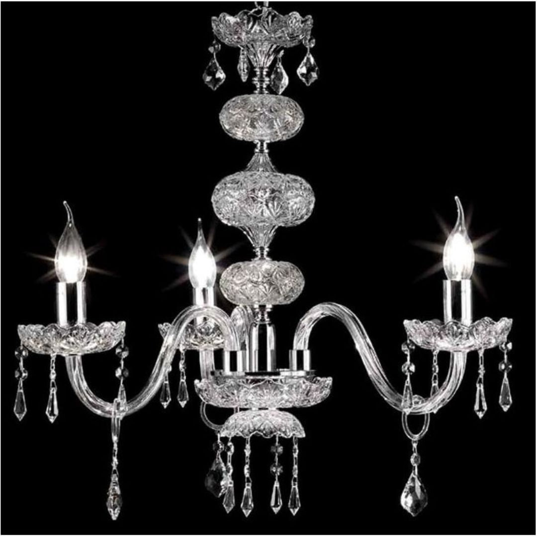 Lampadario in cristallo trasparente 3 luci con parti metalliche oro o cromo art DALLAS/S3