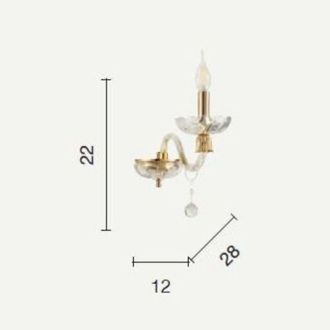 Applique una e due luci in vetro e cristallo, parti metalliche oro art ROXANNE AP1-AP2