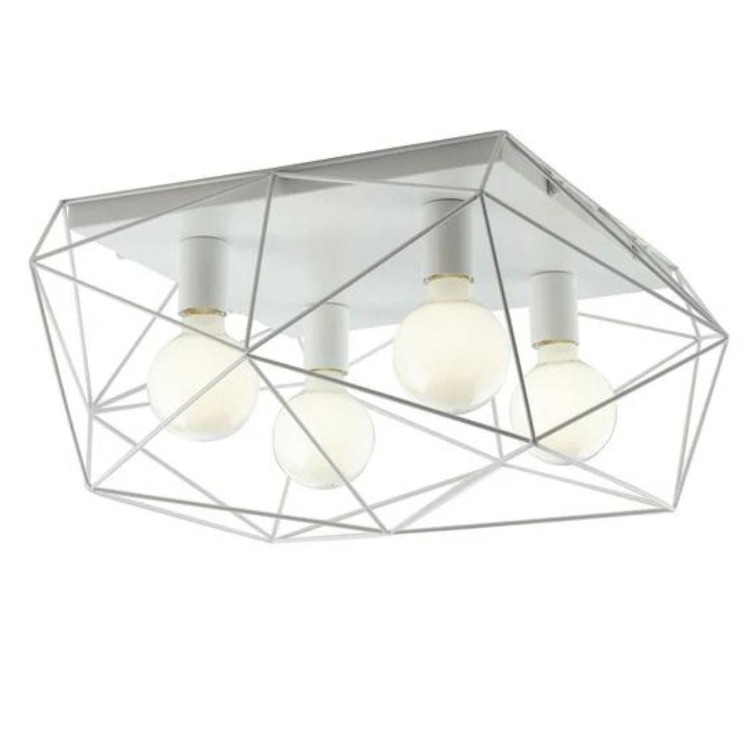 Plafoniera industrial 4 luci E27 bianco o oro in metallo art ABRAXAS-PL4