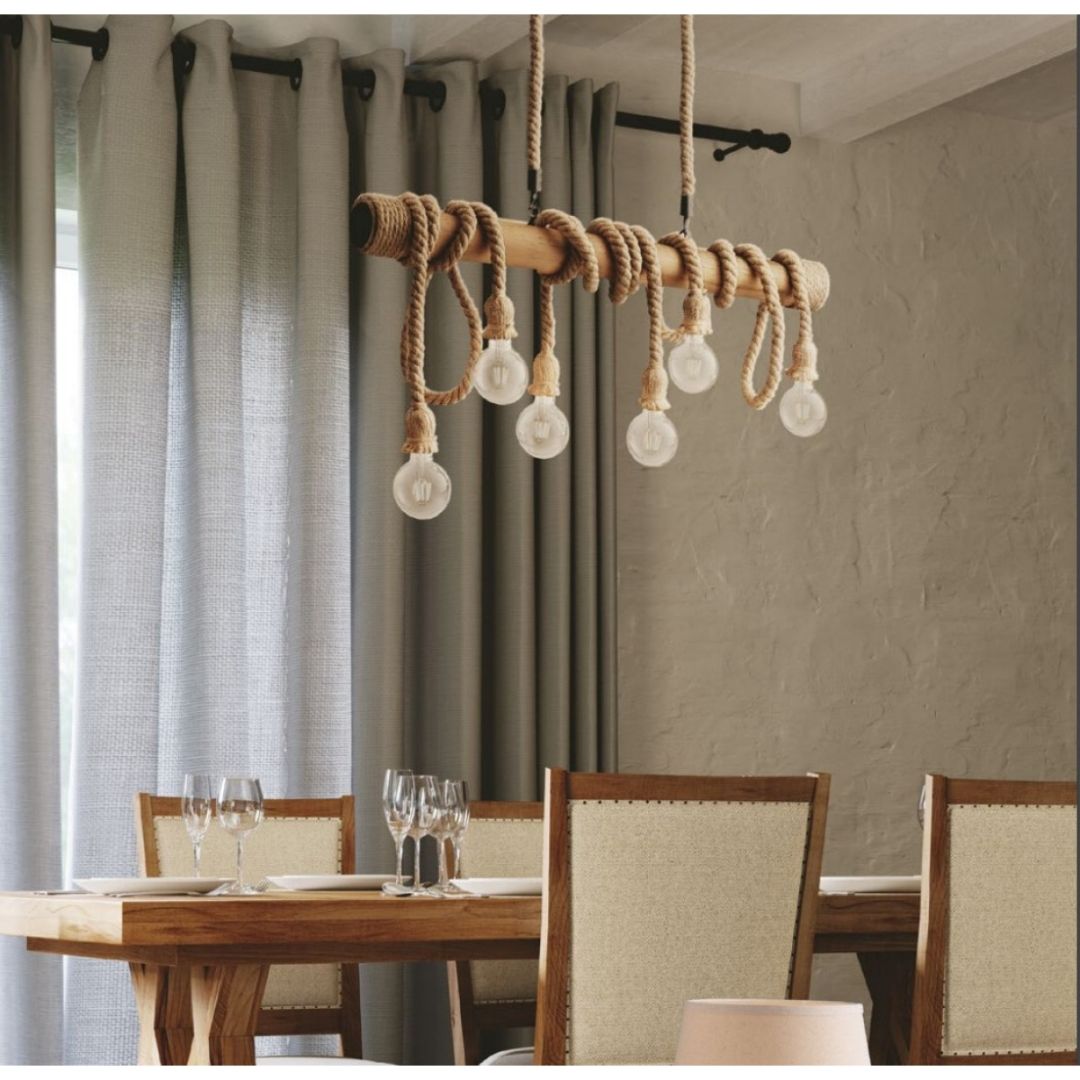 Sospensione lineare su tronco in legno con corde in canapa art ROPE-S6