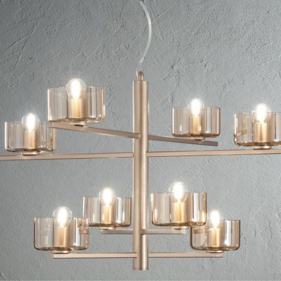 Sospensione 8 luci in metallo con diffusori in vetro art FIGARO/S8
