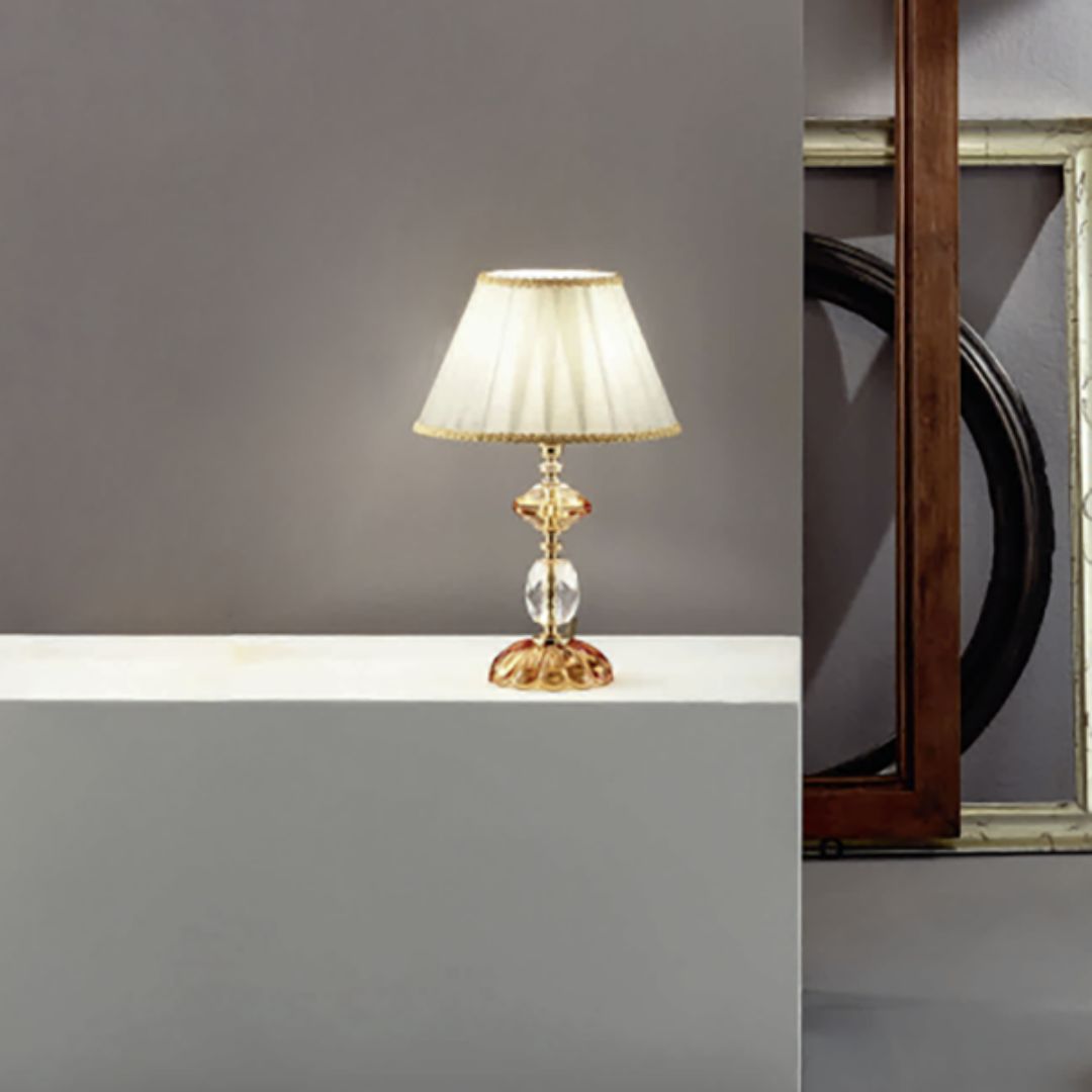 Lume piccolo in cristallo ambra e trasparente parti metalliche oro art PATRICIA/LP