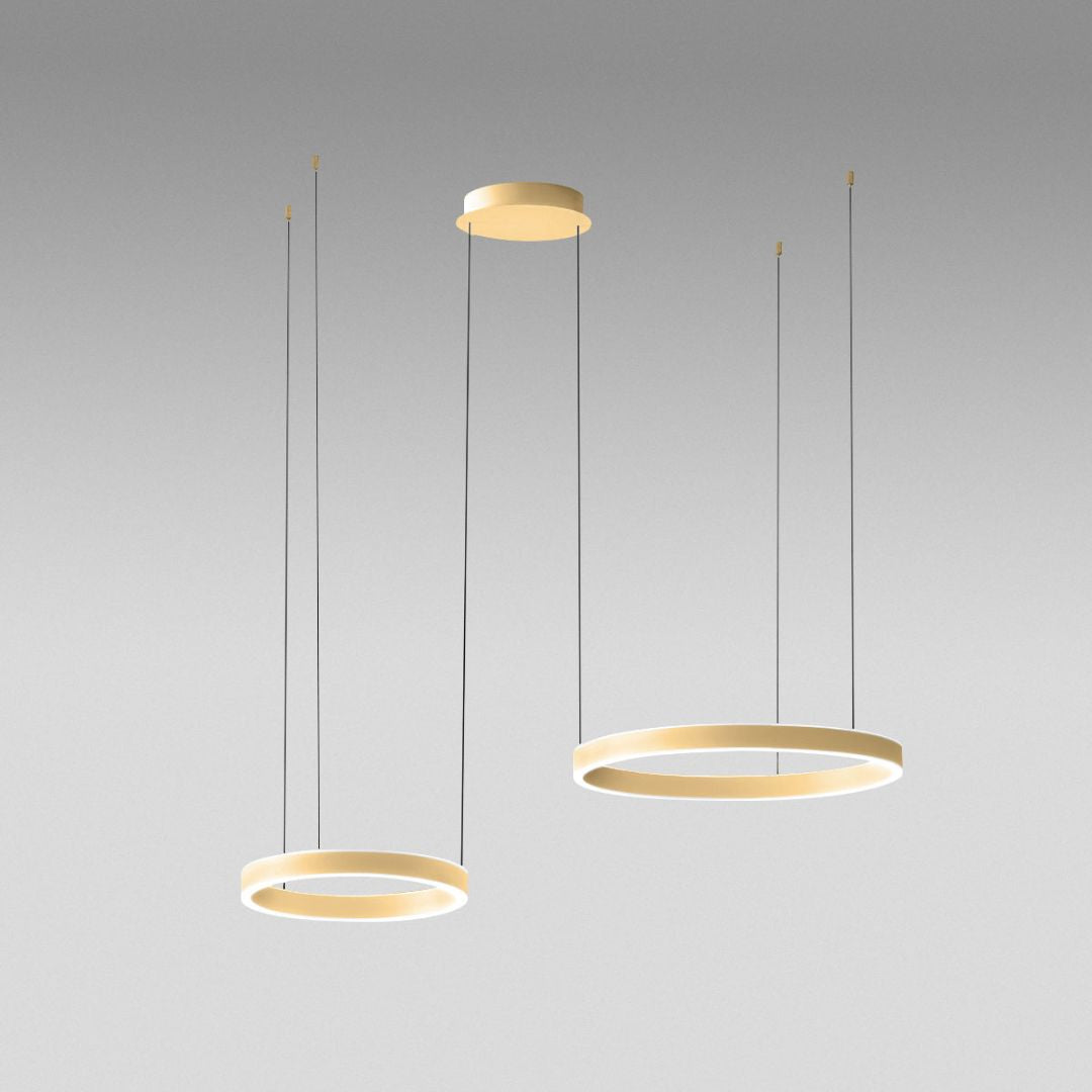 Sospensione 2 anelli led in alluminio Ø40 + Ø60 / 3 colori (bianco sat - nero sat - oro spazzolato) art CRISEIDE S/2D