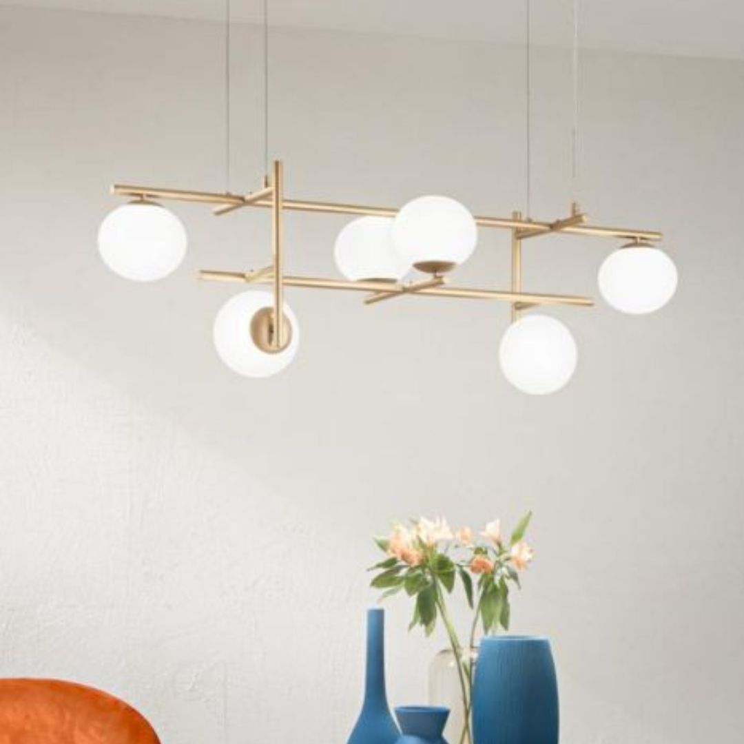 Sospensione in metallo 6 luci E14 con sfere in vetro art JEWEL S6