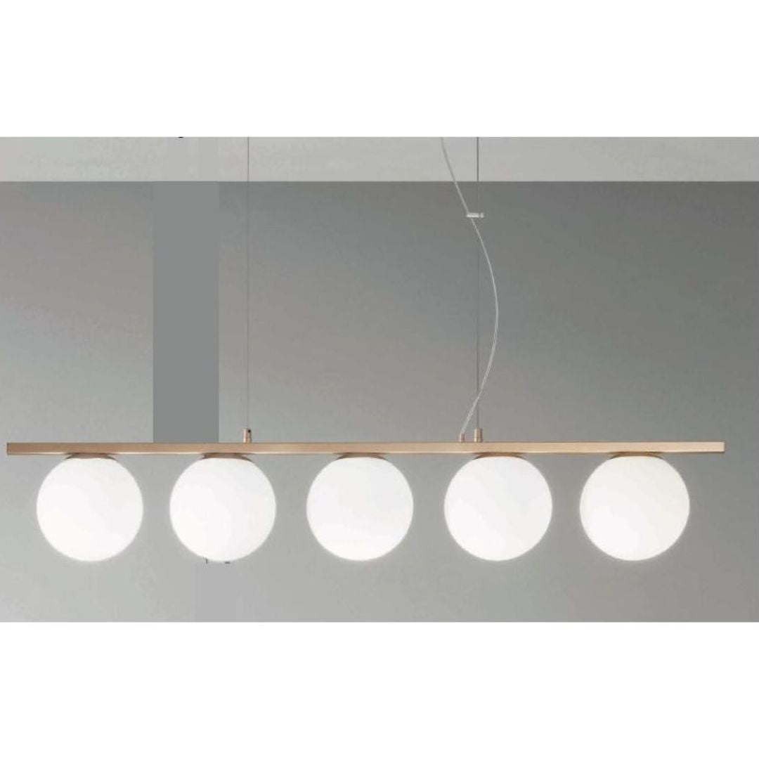 Sospensione lineare in metallo con 5 sfere in vetro art MONILE/S5