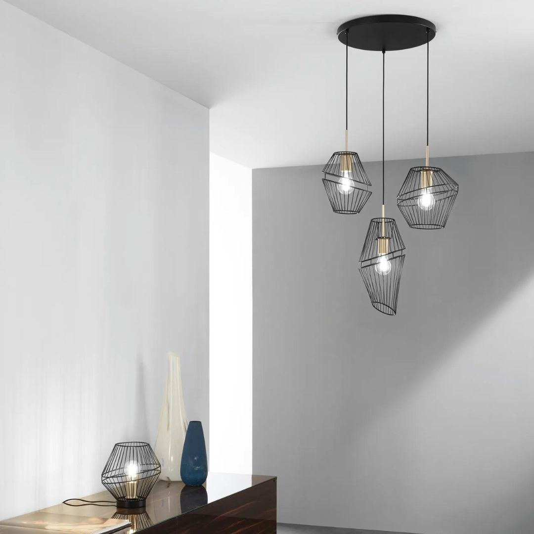 Sospensione industrial su piastra tonda o su cavi per decentramento art KIKO-S3 e KIKO-S6