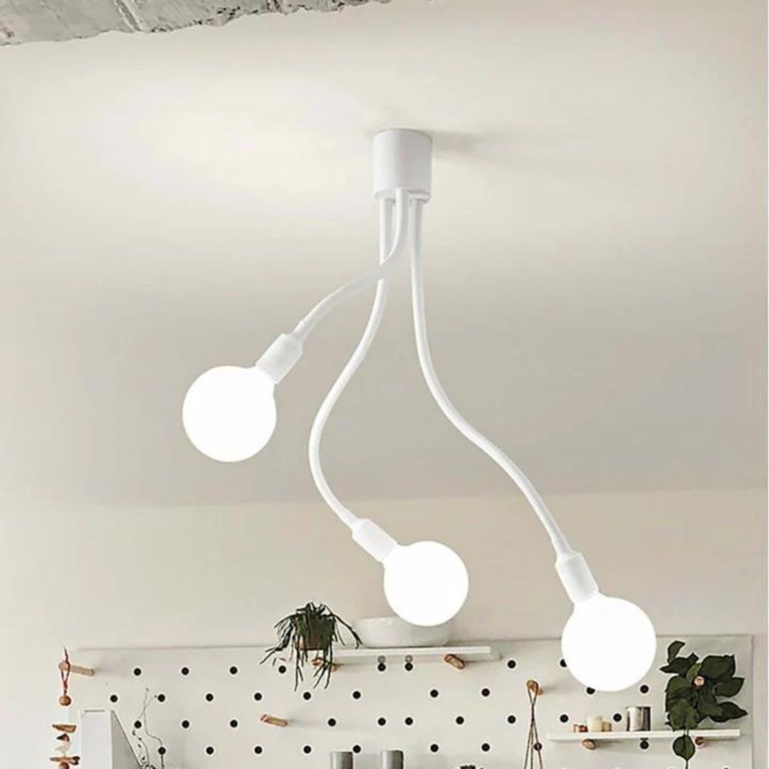 Plafoniera snodabile in gomma e metallo 3 luci E27 bianco o nero art BULBO 6678