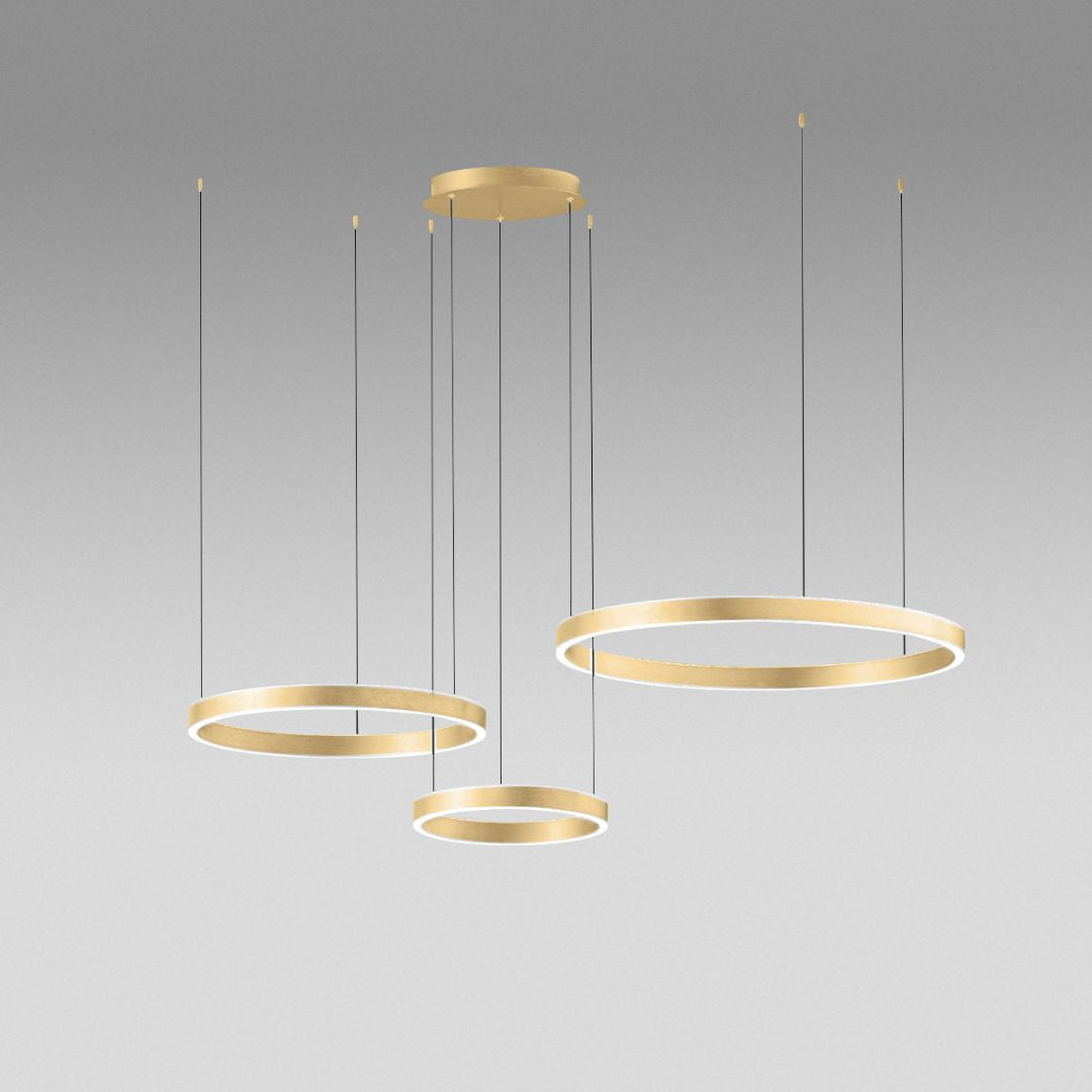 Sospensione 3 anelli led in alluminio Ø40 + Ø60 + Ø80cm / 3 colori (bianco sat - nero sat - oro spazzolato) art CRISEIDE S/3D